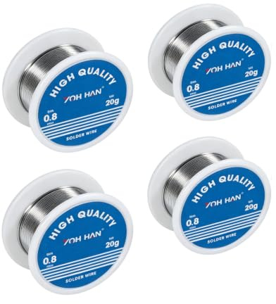 4 Rolls Solder Wire 0.8mm, Solder Wire with Flux, Soldering Wire Flux Core | 63/37 low melt tin solder wire with RMA flux core. Fast 183°C melting for electronics, PCB repair & electrical DIY