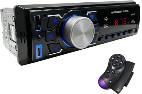 Radio Coche Bluetooth 1 DIN - Autoradio con Control Remoto/Radio FM/USB | Soporta Llamadas Manos Libres/AUX-in/EQ/ Carga tipo C - Estéreo para Coche 12V