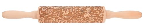 GANAZONO Mattarello in Legno con Rilievo Floreale per Pasta di Zucchero e Impasti, Cilindrico, Elegante e Resistente, per Decorazioni in Occasione di Feste Speciali