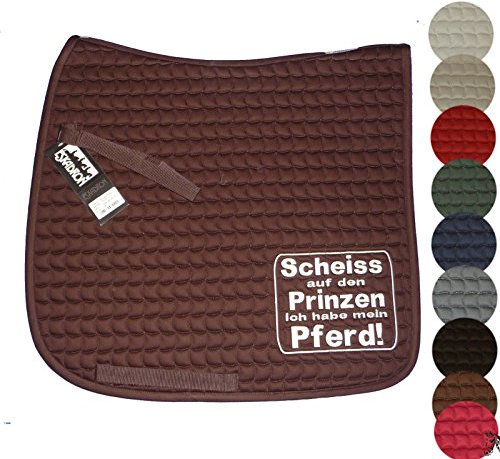 Eskadron 'Scheiss auf den Prinzen' Dressur Spruch-Schabracke, Schabrackenfarbe:weiß, Garnfarbe:lila