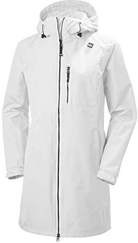 Helly Hansen Women's Long Belfast Waterproof Windproof Breathable Raincoat Jacket with Hood, 001 White, Large