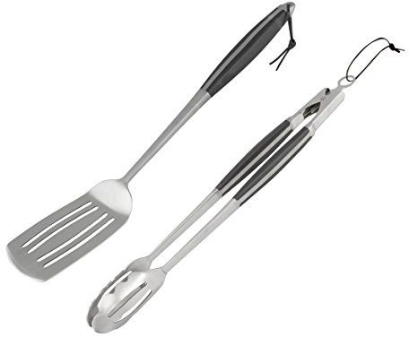Campingaz Grillzubehör, Premium Grillbesteck Set aus Edelstahl, bestehend aus extra langer Grillzange und Grillspachtel/Pfannenwender für Gasgrill und Holzkohlegrill, spülmaschinenfest