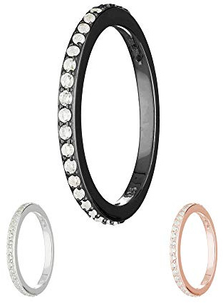 Treuheld® | Schmaler Ring aus 925 Sterling Silber | in Schwarz mit Zirkonia - Kristallen | Ringgröße 57 | Breite 2mm | Damen | Vorsteckring