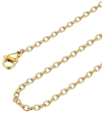 FOCALOOK Edelstahl Kette Damen 1mm/1.4mm/2mm/2.5mm Halskette für Anhänger | Kettenlänge: 35cm-75cm, 4 Farben: Silber/Gold/Schwarz/Rosegold, Kann einzeln oder mit Anhänger getragen werden