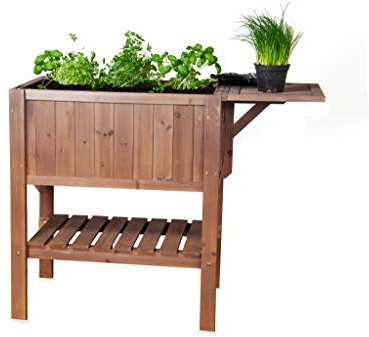 Hochbeet Cube1 - Pflanzenbeet mit 80 l V - Kräuterbeet mit ausklappbarem Tisch aus Echtholz.