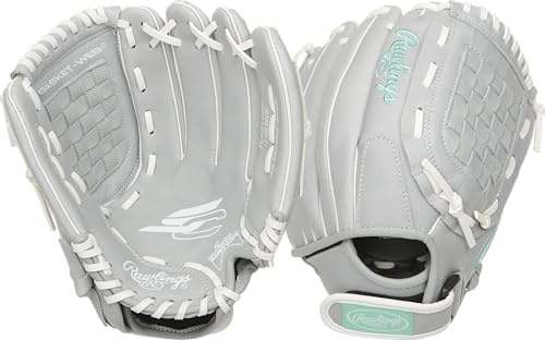 Rawlings Guanti da ragazza Sure Catch Youth Softball | Taglia 10-12,5 | Guanti multipli in stile grigio/menta, 11,5 | Ages 7-9