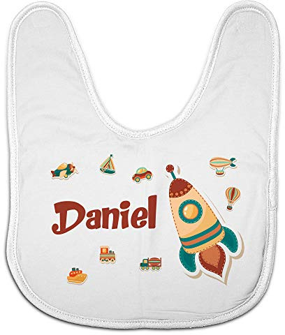 LolaPix Baberos bebé niño. Regalos Personalizados con Nombre. Baberos para bebé Personalizados. Varios diseños. Cohete