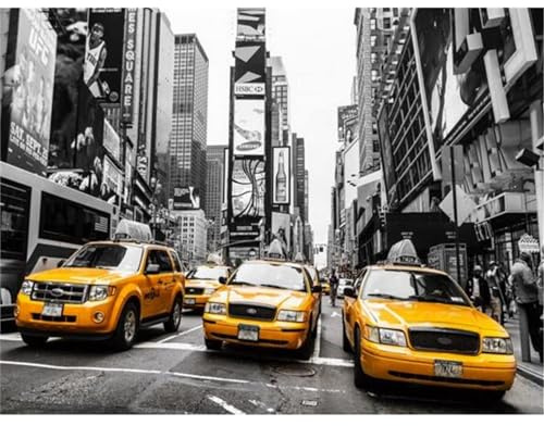 YSCOLOR Diamond Painting Diamantmålning New York Diamantmålning Full Round Cross Stitch Pictures Round Diamantmålning New York Street Yellow Auto 30X40cm