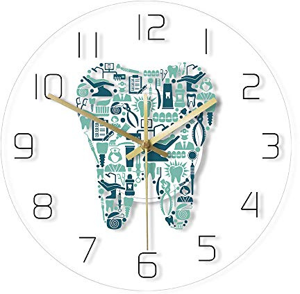 The Geeky Days Dentistry Tooth Wall Clock Dental Care Symbols Acrylic Hanging Clock Battery Quiet Movement Wall Watch Dental Department Decor Wall Sign