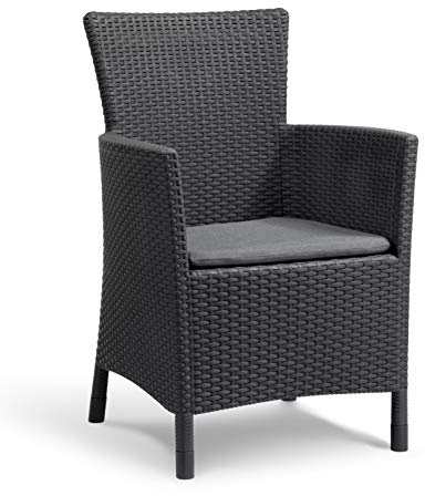 Allibert by Keter Gartensessel Iowa, graphit/cool grey, inkl. Sitzkissen, Kunststoff, flache Rattanoptik, wetterfest, UV-beständig, TÜV-zertifiziert bis 110kg
