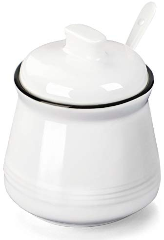 HAOTOP Porzellan-Salzschale mit Deckel und Löffel, Zuckerdose, 340 ml, Weiß