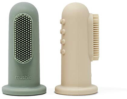 Mushie Fingerzahnbürste für Babys & Kleinkinder 2er Packung | Beruhigen & Stimuliert das Zahnfleisch, 0-2 Jahre | Sichere & Hochwertige für Kinder Jungs & Mädchen | Cambridge Blau/Shifting Sand