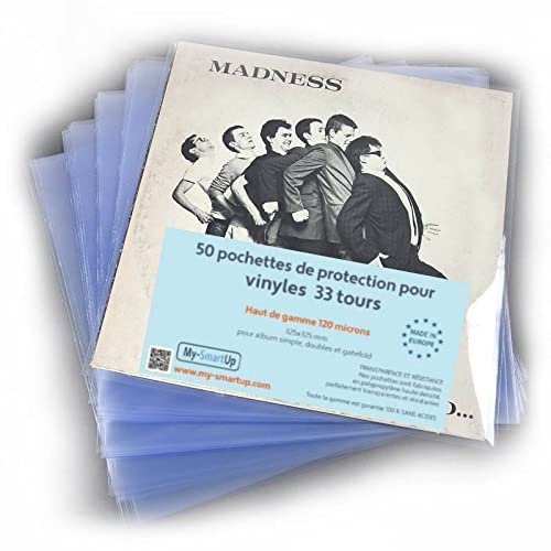 Custodie per vinili in polipropilene per album singoli, doppi e con copertina apribile, 120 micron (33 giri), 50 unità