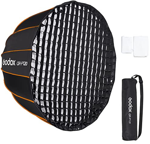 Godox Large Softbox 47in / 120cm QR-P120 Professional Deep Parabolic Bowens Mount Softbox with Diffusers Grid, Carrying Bag for Photo Studio Portrait Video Shooting (47in / 120cm)