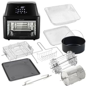 Rosenstein & Söhne Minibackofen: Digitale XXXL-Heißluft-Fritteuse & Umluft-Backofen mit Zubehörset (Heissluftofen, Heißluftfritteuse mit Drehspieß, Küchengeräte)