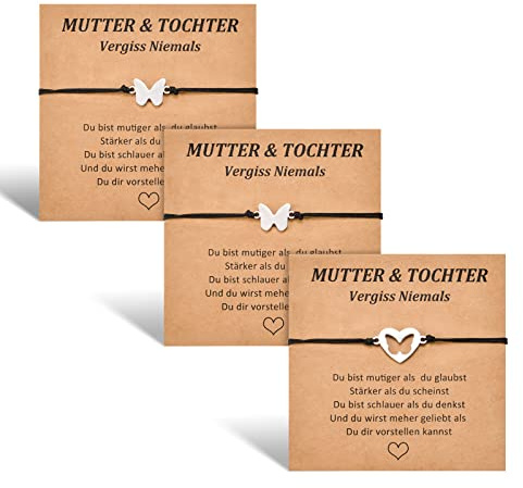 BOCHOI 3PCS Mutter Tochter Armband passender Wunsch Schmetterlings Armband