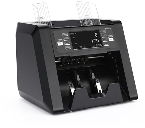 N30 Money Counter Machine Mixed Denomination, Multi Currency Value Count, CIS/UV/MG/IR Counterfeit Detection, Printer Enabled Cash Counter for Business