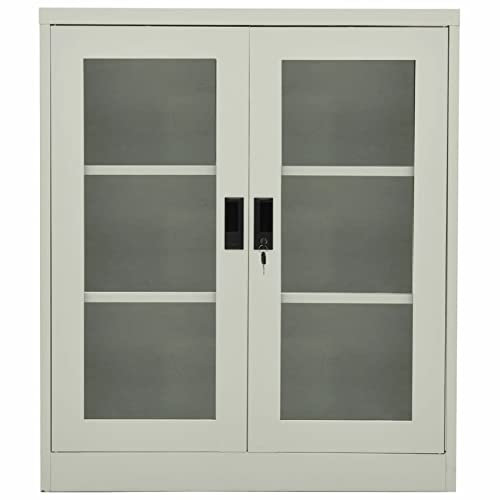 Mogou Büroschrank, Aktenschrank, Werkzeugschrank, Metallschrank, Stahlschrank, Kellerschrank, Universalschrank, Lagerschrank, Hellgrau 90x40x105 cm Stahl