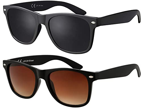 La Optica B.L.M. Occhiali da sole unisex UV400 CAT 3 CE, con sacchetto per occhiali, panno per la pulizia – a specchio, polarizzato, varianti gradiente, Set di 2 lenti nere opache: grigio e marrone, M