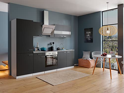 respekta Küchenzeile Malia KB270WSCGKE178G Schwarz 270 cm Breite mit Elektrogeräten