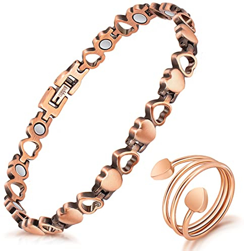 Magnetic Copper Bracelets for Women Lymph Detox Magnetic Bracelets, 100% Solid Pure Copper Bracelet with 3500 Gauss Magnets & Lymphatic Drainage Ring with Adjustment Tool