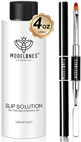 Modelones Polygel Slip Solution Kit 120ML mit Dual-Ended Nagel Pinsel, Poly Gel Rutschlösung fur Acrylnägel Liquid Set Nail Extension Nail Art Selber Machen zu Hause