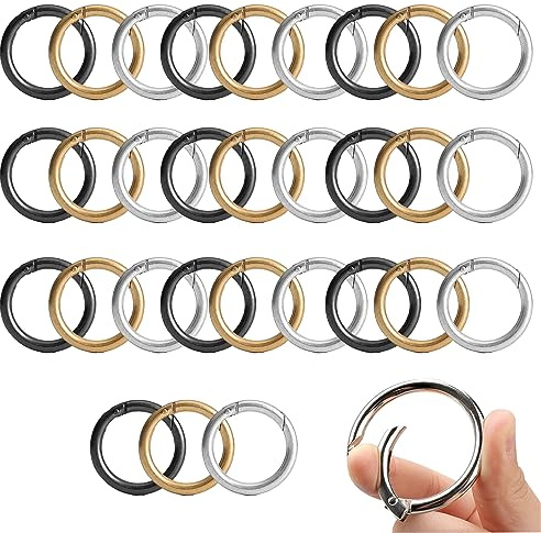 Pizsieat 30 Stück Karabiner Rund 35mm Zinklegierung Karabinerhaken Runde O-Ring Karabinerring Biegering mit Federöffnung für Schlüsselanhänger Rucksack und DIY Handwerk (Silber Gold Schwarz)