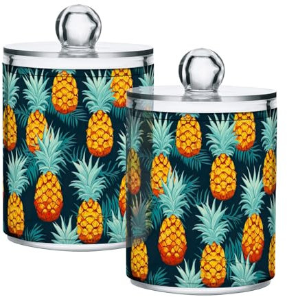 GAIREG Porta bastoncini di cotone con foglie di ananas tropicali, dispenser per stuzzicadenti, barattoli da farmacia, confezione da 2