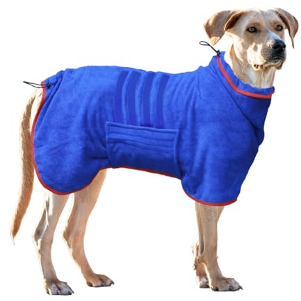 Hundemantel, Handtuch, Mikrofaser-Material, schnell trocknend, super saugfähig, schnell trocknend, feuchtigkeitsabsorbierend, Hunde-Bademantel mit verstellbarem Kragen, Bauchgurt
