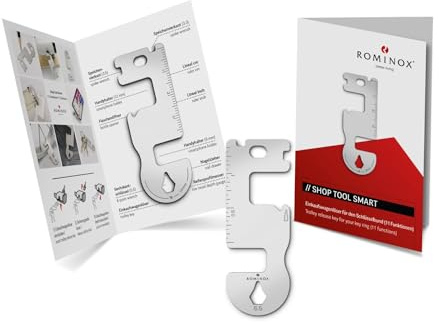 Presentartiklar: ROMINOX butiksverktyg // Smart, 11 funktioner, keytool nyckelring, kundvagnslösare, multiverktyg i rostfritt stål funktionsbeskrivning, multifunktionsverktyg, resor eller semester