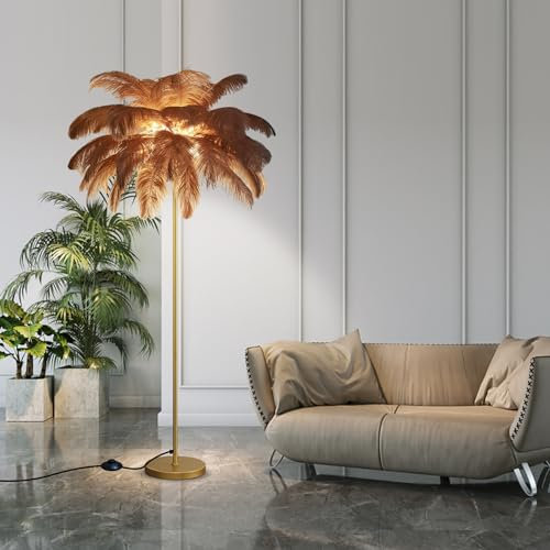 LDIEUWUET Feder Stehlampe für Wohnzimmer, Straußenfeder Stehlampen Federlampe mit Fußschalter, Moderne 160cm LED Stehleuchte, Straußenfeder Feder Lampe, für Wohnzimmer, Schlafzimmer, Arbeitszimmer