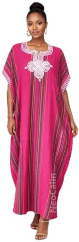 Neocalin Gandoura Caftano Donna in Cotone di Qualità - Stile Marrakech Bohemien, Kaftan, Marocchino, Taglia Standard, rosa fucsia, Taglia unica
