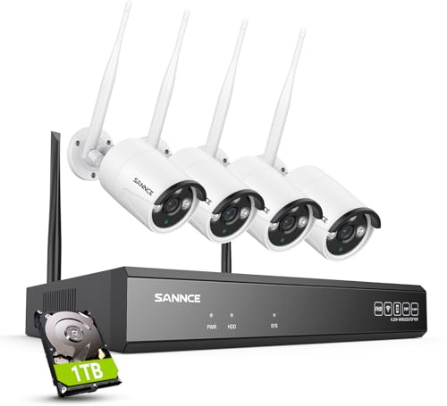 SANNCE 5MP Wireless CCTV Security Camera System, 10 Channel NVR, Two Way Audio, Works with Alexa, Human Detection, App Alert, Outdoor IP66 Waterproof, 1TB Hard Drive
