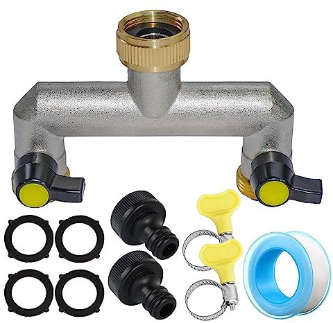 RoseFlower 2 Wege Verteiler Wasser 3/4'' Messing Wasseranschluss Wasserhahn Garten Hose Splitter Gartenschlauch Anschluss Wasserhahn Adapter für Garten, Bewässerung, Waschen, Rasen Wasserhähne