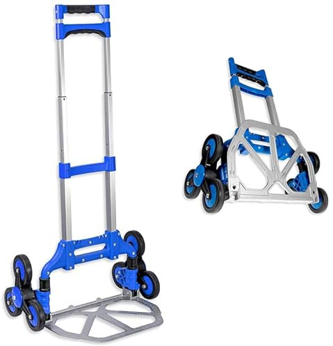 Lefeld Sackkarre Treppensteiger Treppen Transportkarre Stapelkarre | bis 70 Kg | Sackkarre klappbar | Sternradsystem Sternräder | Mit Spanngummi | Aluminium | Große Ladefläche | Variable Griffhöhe