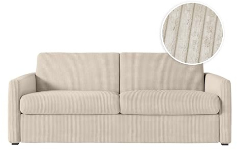 LOUNGITUDE - Agathe - Canapé Convertible - Express - 3 Places - Véritable Matelas - en Velours côtelé - 140x190 - Beige
