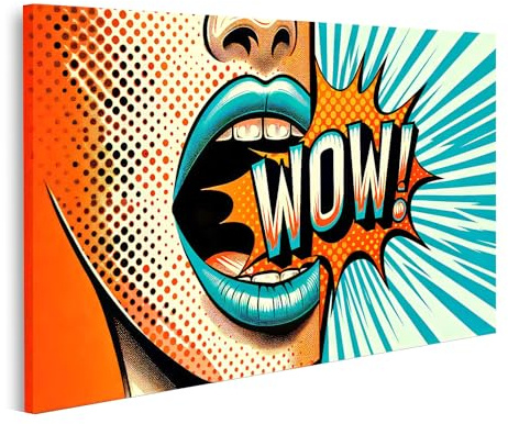 islandburner Prime Bild auf Leinwand Überraschter Mund mit 'Wow' im Comic-pop Art Stil Bilder Wandbilder Poster