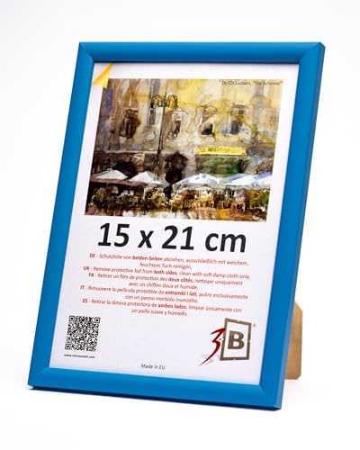 3-B Cornice portafoto MAUI – Blu chiaro – 15 x 21 cm (A5) – Cornice in legno, cornice per documenti con vetro acrilico