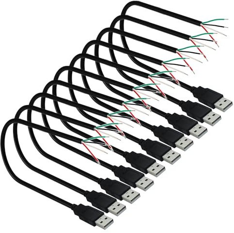 RUNCCI-YUN 10Pcs USB Pigtail Kabel,USB 2.0 Stecker Lötbar 4pin Stecker Kabel für USB-Geräte installiert oder DIY ersetzen Reparatur -0.3m/11.8 inch