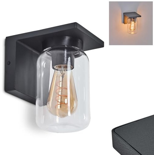 Außenwandleuchte Aquin, moderne Wandlampe aus Metall/Glas in Anthrazit/Klar, Wandleuchte mit Schirm aus Glas, Außenleuchte für Terrasse, 1 x E27, ohne Leuchtmittel, IP44