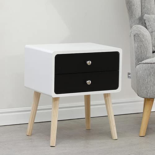 Nachtisch Nordischer minimalistischer Nachttisch mit zwei Schubladen, praktische Schlafzimmermöbel, platzsparende Nachttische, Betttisch Beistelltisch ( Color : White and black , Size : 42x32x50cm )