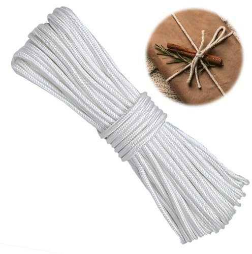 EASONGEE 40m Roman Blind Cord, 2mm White Nylon Braided Cord Blind String Cord Picture Hanging Cord Frame Hanging String Blind Nylon Rope Wire Pull Cord for Blind Shade, Picture Hanging, DIY Crafts