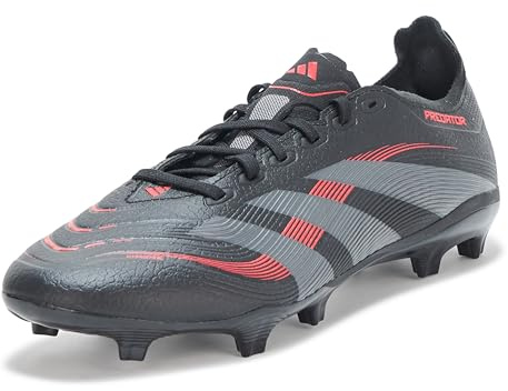 adidas Unisex's Predator League Firm Multi Ground Soccer Shoe, Black Grey Red Glossy, 13 Women/12 Men