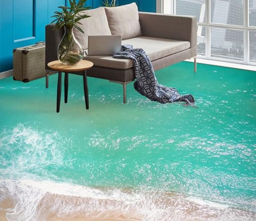 Benutzerdefinierte Selbstklebende Boden Wandtapete 3D-Meeresstrand, 400 x 280 cm Bodenfliesen Aufkleber Wohnzimmer Studie Pvc Wasserdicht Tragen 3D Bodenbelag Tapete