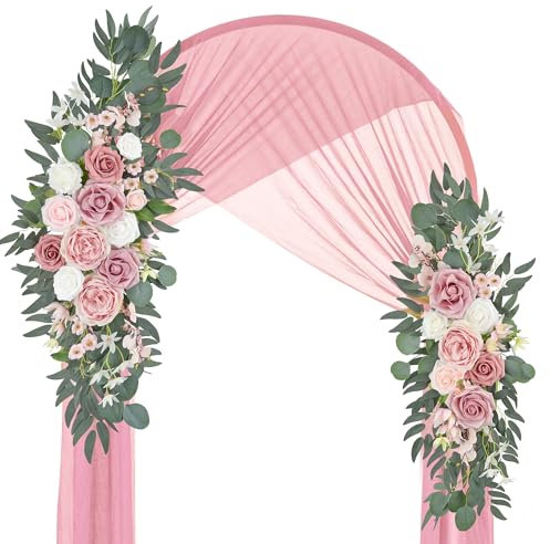 Ting's time Hochzeitsbogen Blumen, 2 Stück, künstliche Seide, große Blumengirlande, Willkommensschild, Blumengirlande, Empfangshintergrund, Blumendekor für Herbst, Hochzeit, Party, Zeremonie, (Dusty
