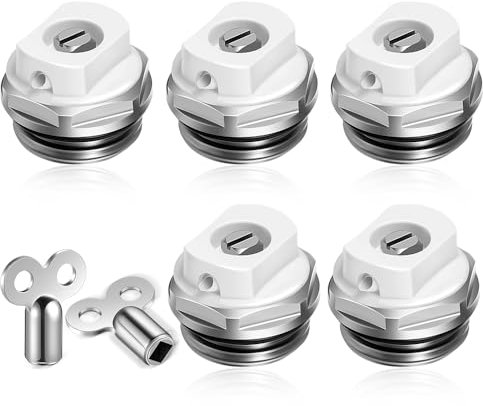 yotutun 5 Valvole di Sfiato per Radiatori con 2 Chiavi per Termosifoni Valvola di Sfiato, Scarico Sfogo Aria Manuale Radiatore Riscaldamento 1/2 in Ottone per Caloriferi e Termoarredo