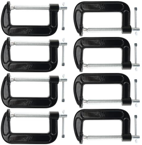 VUAOHIY C Clamp, 8 Pcs 4 Inch Heavy Duty Steel C Clamps Set, Cast Iron Frame T-handle C-Clamps for Woodworking, Welding, Building, Automotive Applications (8, 4 Inch)