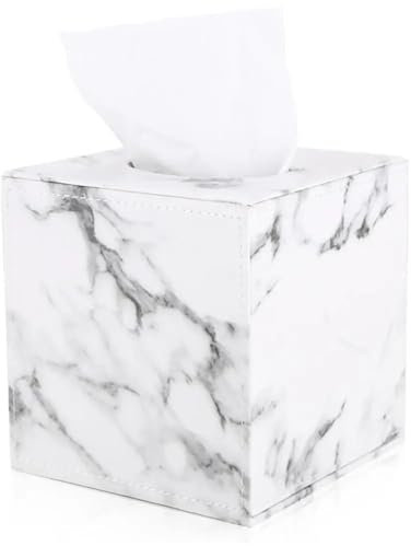 CXPMY Tissue Box Halter Quadratische Taschentuchbox aus Marmor, PU-Leder, Taschentuchhalter, Würfel-Toilettenpapierbox, Serviettenbox-Abdeckung, Holzkanisterspender(Marble)