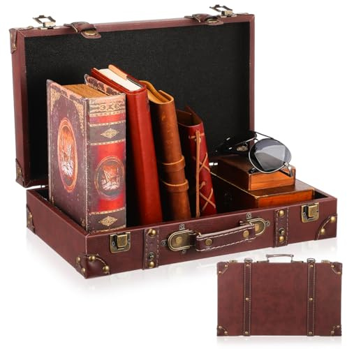 CAXUSD Vintage Style Trunk Luggage Brown Decorative Storage Box for Clothing Store Display Photo Props Window Dressing Retro British Suitcase