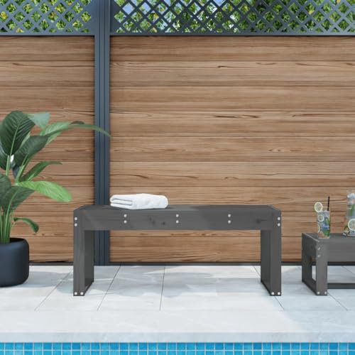 SDWEHO7 Gartenbank, Holzrahmen, Lounge-Bänke im Lattenrost-Design, Balkonbank wetterfest, Terrassenbank, GartenMöbel, Outdoor-Bank, Sitzbank, Grau 110x38x45 cm Massivholz Kiefer